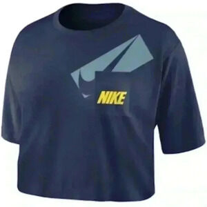 Nike Women's Oversized Logo Pocket Crop Navi Blue Top